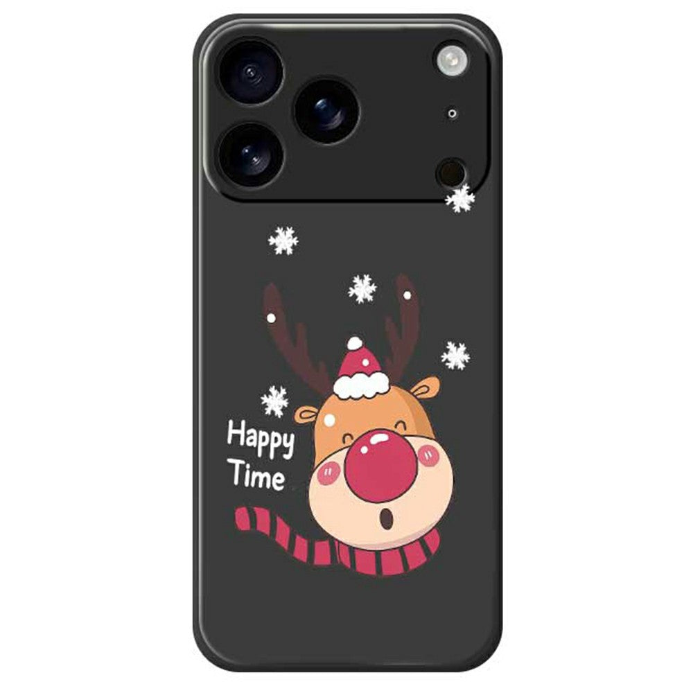 For iPhone 17 Pro Max Case Smiling Deer Pattern Printing Straight Edge TPU Phone Back Cover - Black
