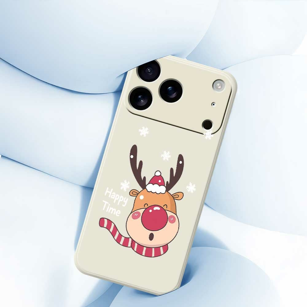For iPhone 17 Pro Max Case Smiling Deer Pattern Printing Straight Edge TPU Phone Back Cover - Black