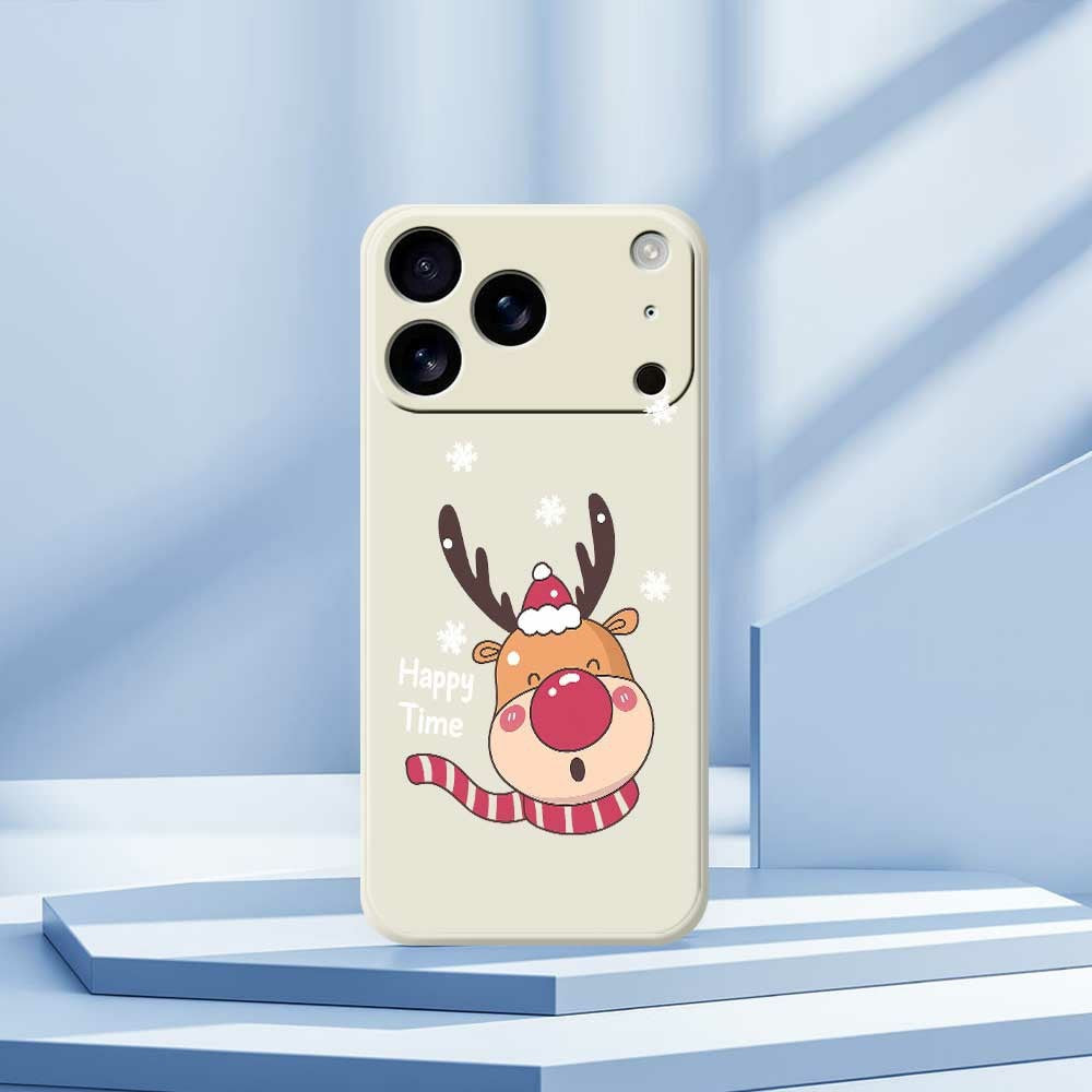 For iPhone 17 Pro Max Case Smiling Deer Pattern Printing Straight Edge TPU Phone Back Cover - Black