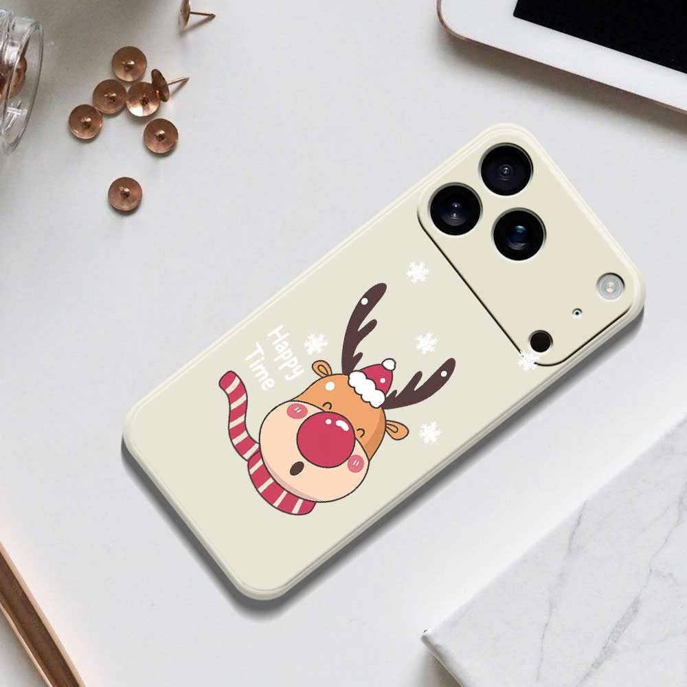 For iPhone 17 Pro Max Case Smiling Deer Pattern Printing Straight Edge TPU Phone Back Cover - Black