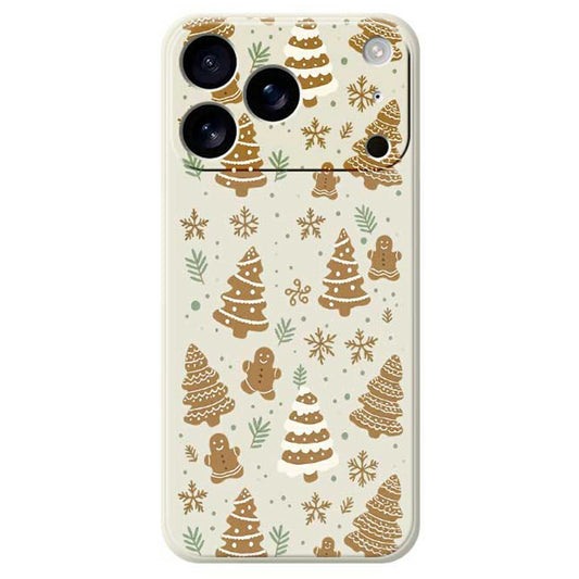 For iPhone 17 Pro Max Case Brown Christmas Tree Gingerbread Pattern Printing Straight Edge TPU Phone Back Cover - Beige