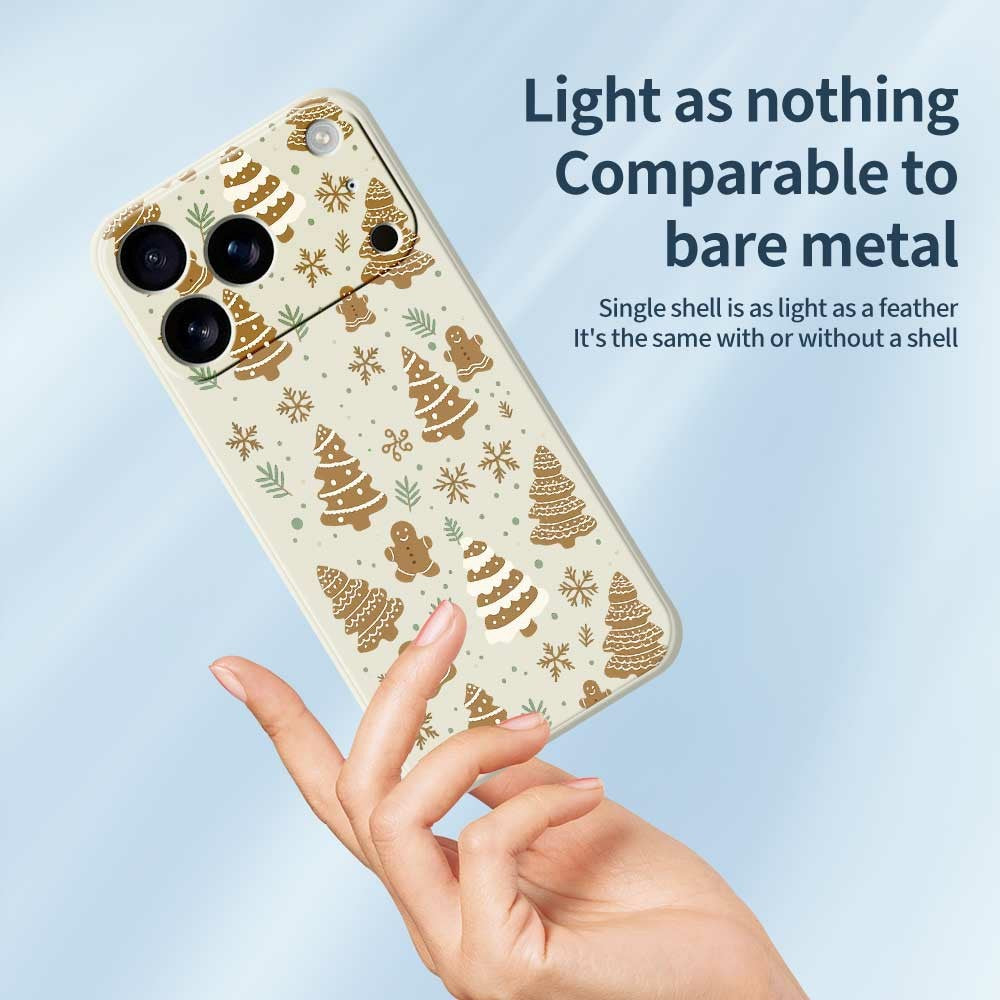 For iPhone 17 Pro Max Case Brown Christmas Tree Gingerbread Pattern Printing Straight Edge TPU Phone Back Cover - Beige