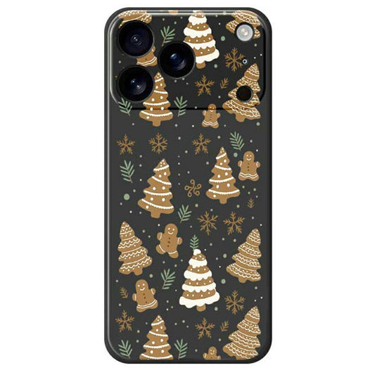 For iPhone 17 Pro Max Case Brown Christmas Tree Gingerbread Pattern Printing Straight Edge TPU Phone Back Cover - Black