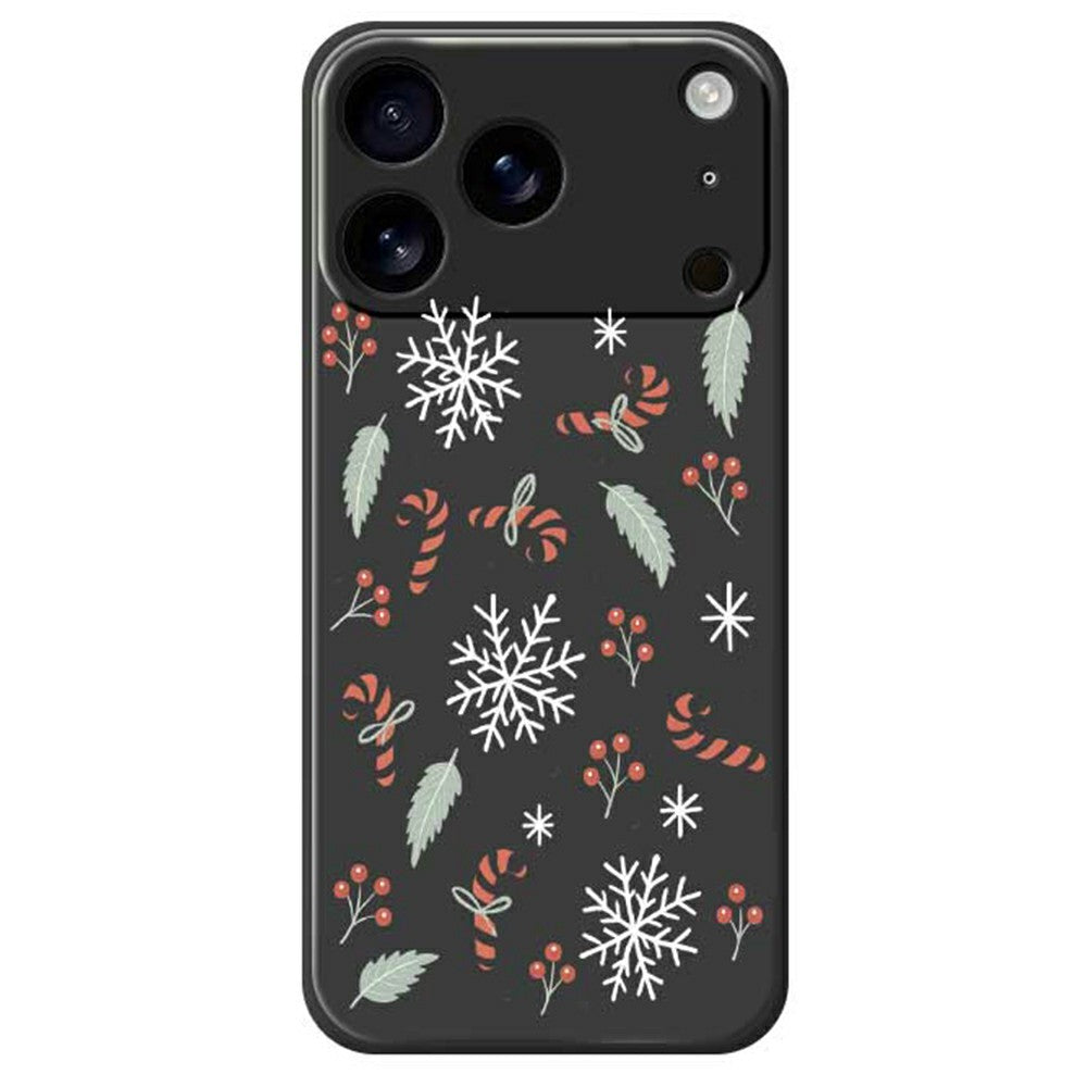For iPhone 17 Pro Max Case Leaves and Canes Pattern Printing Straight Edge TPU Phone Back Cover - Black