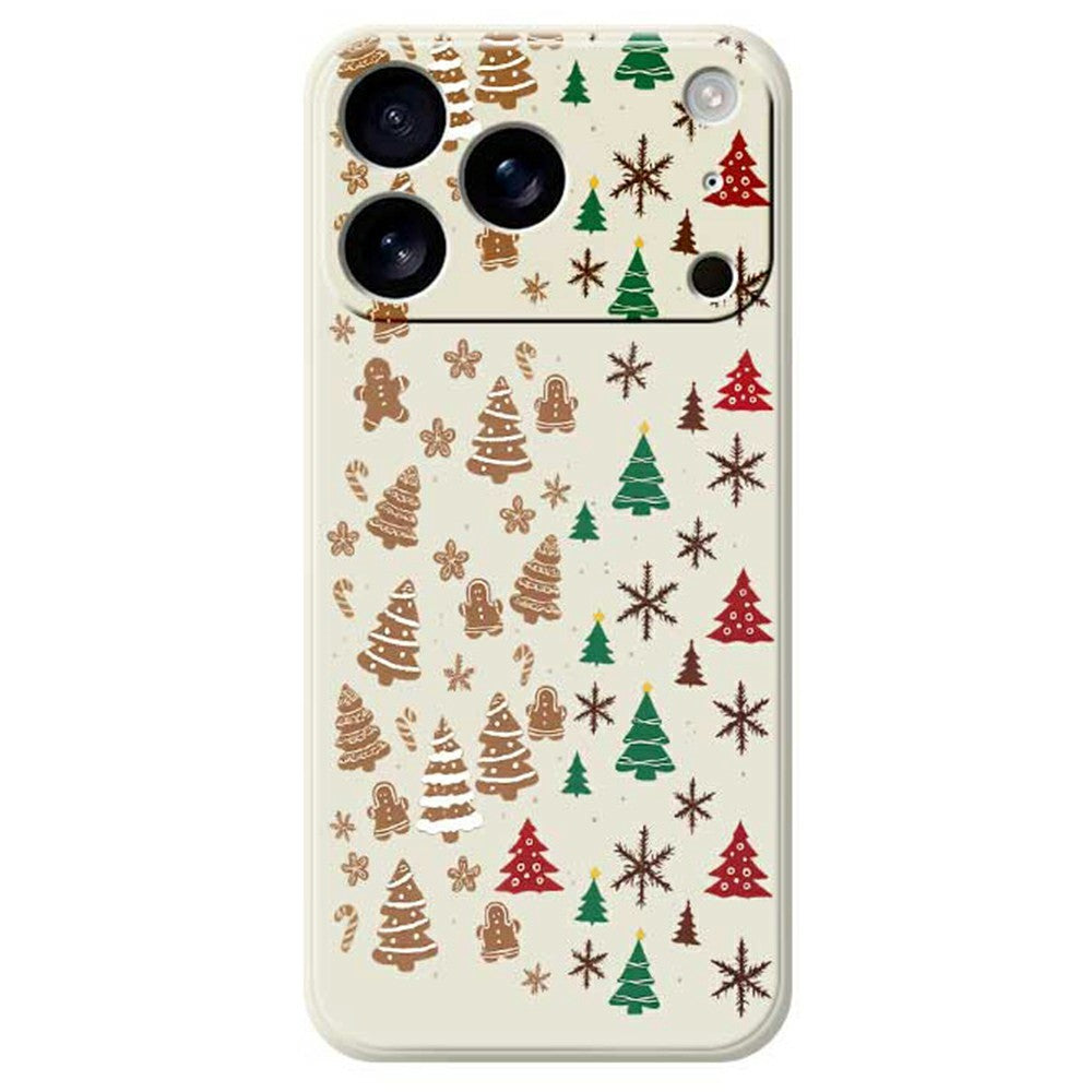For iPhone 17 Pro Max Case Christmas Tree Gingerbread Pattern Printing Straight Edge TPU Phone Back Cover - Beige