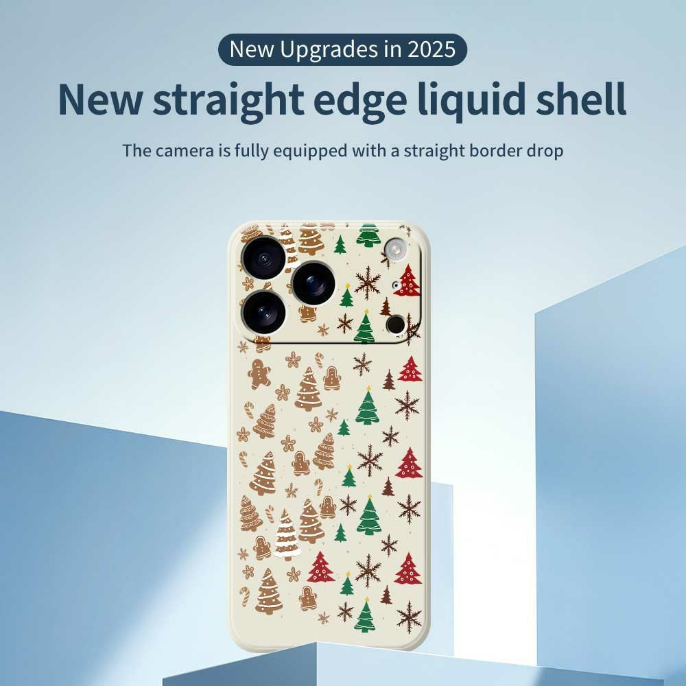 For iPhone 17 Pro Max Case Christmas Tree Gingerbread Pattern Printing Straight Edge TPU Phone Back Cover - Beige