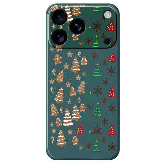For iPhone 17 Pro Max Case Christmas Tree Gingerbread Pattern Printing Straight Edge TPU Phone Back Cover - Green