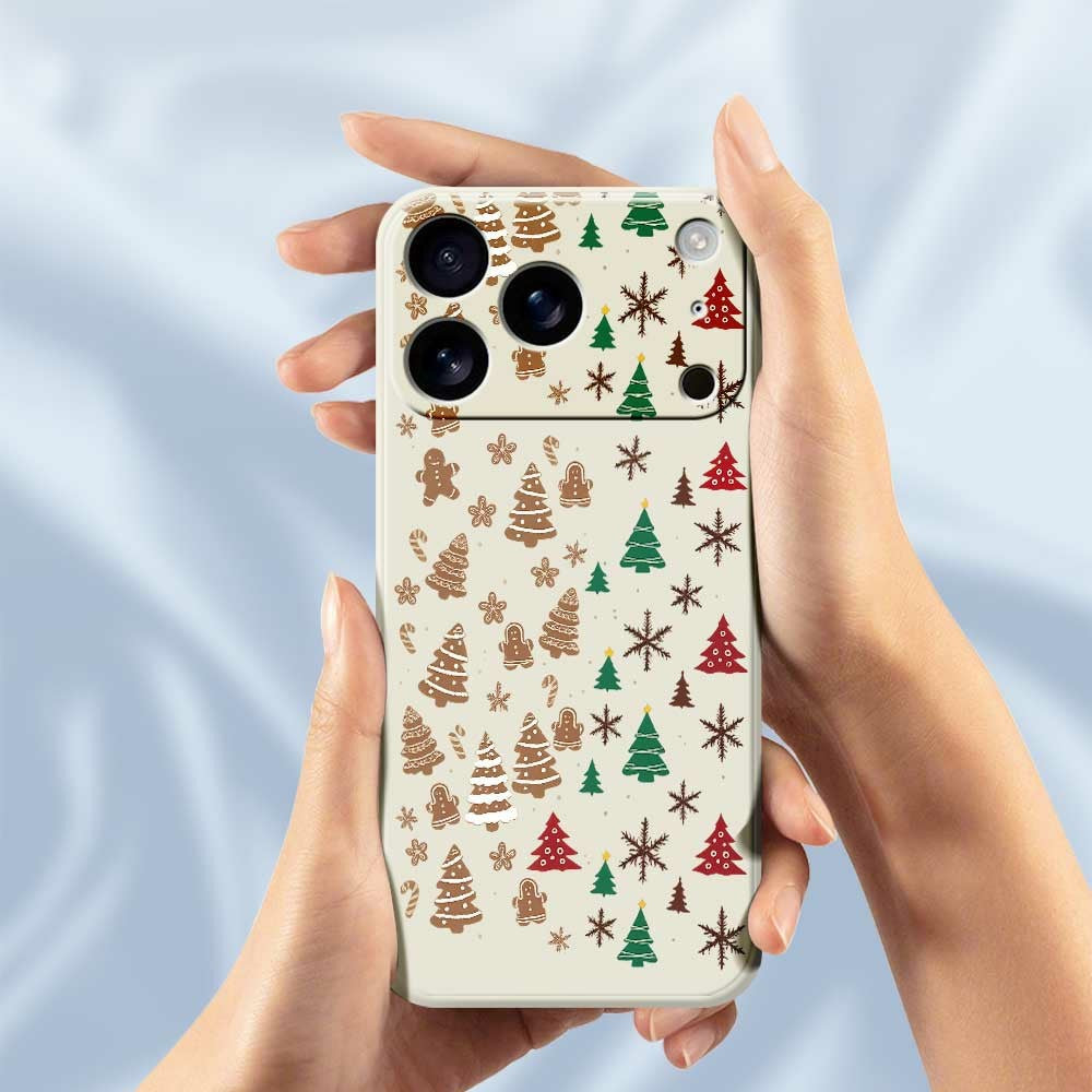 For iPhone 17 Pro Max Case Christmas Tree Gingerbread Pattern Printing Straight Edge TPU Phone Back Cover - Green