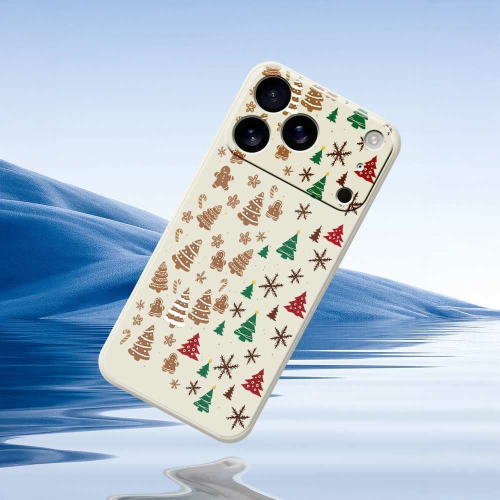 For iPhone 17 Pro Max Case Christmas Tree Gingerbread Pattern Printing Straight Edge TPU Phone Back Cover - Green