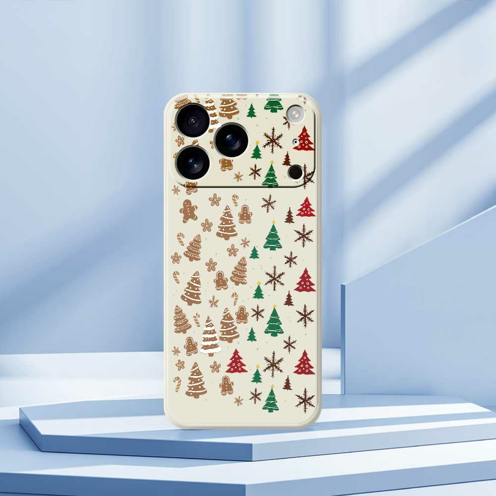 For iPhone 17 Pro Max Case Christmas Tree Gingerbread Pattern Printing Straight Edge TPU Phone Back Cover - Green