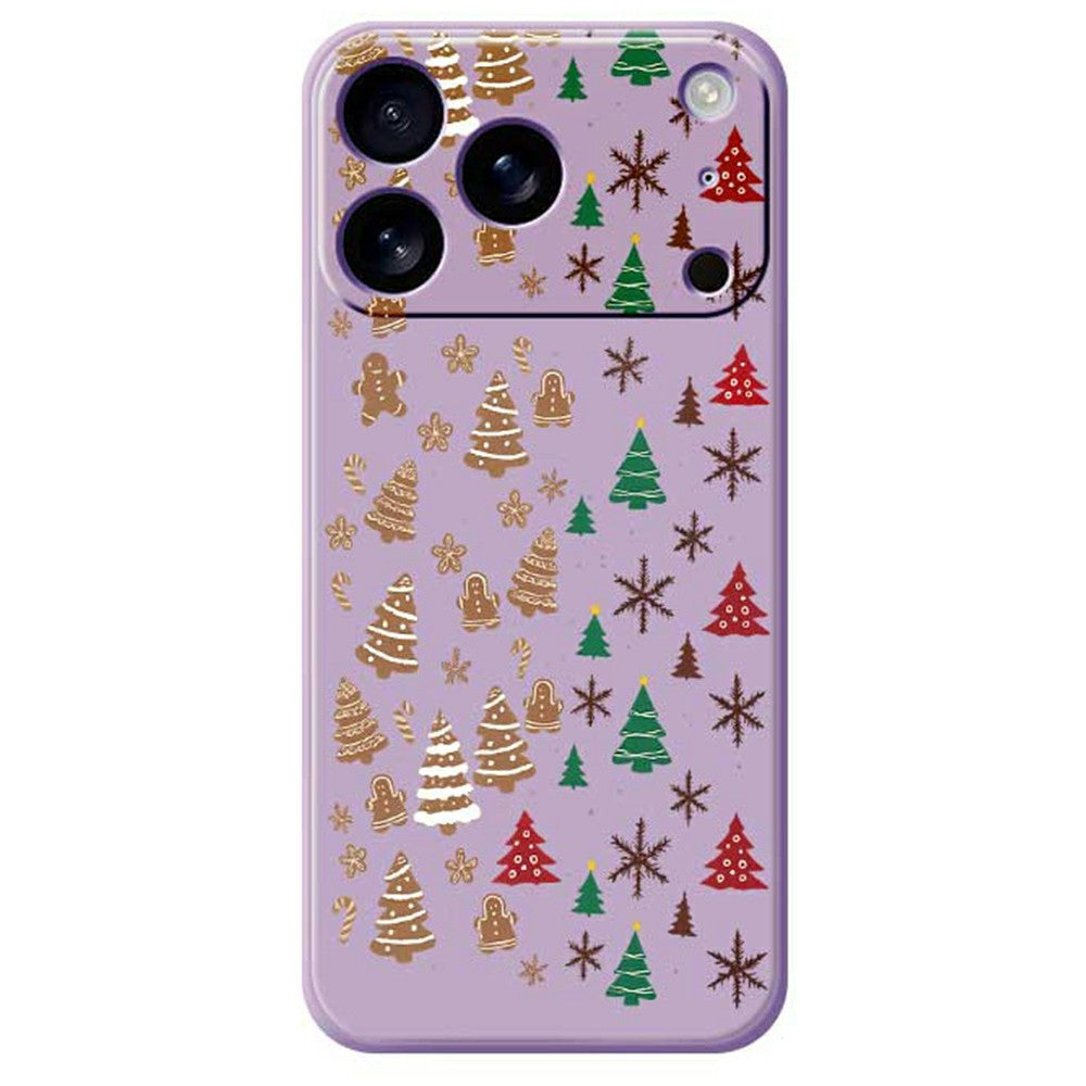 For iPhone 17 Pro Max Case Christmas Tree Gingerbread Pattern Printing Straight Edge TPU Phone Back Cover - Purple
