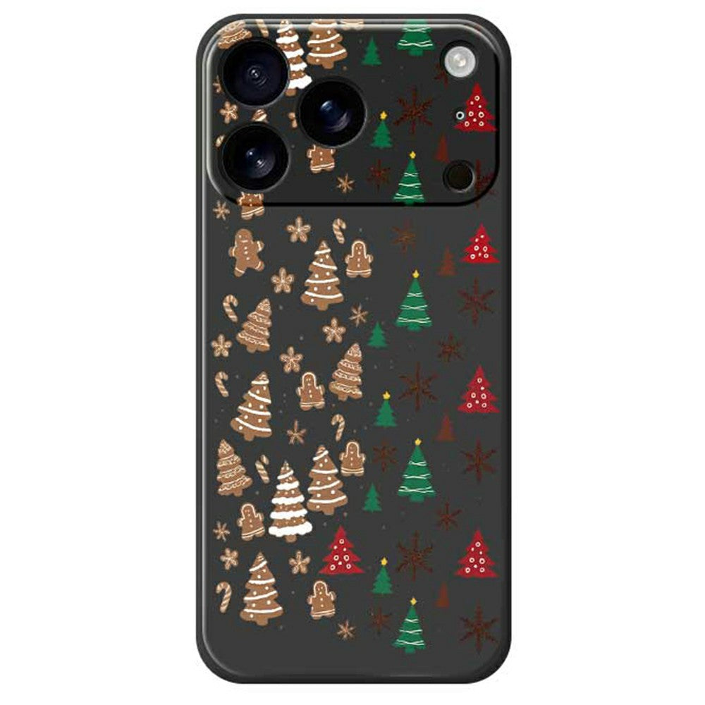 For iPhone 17 Pro Max Case Christmas Tree Gingerbread Pattern Printing Straight Edge TPU Phone Back Cover - Black