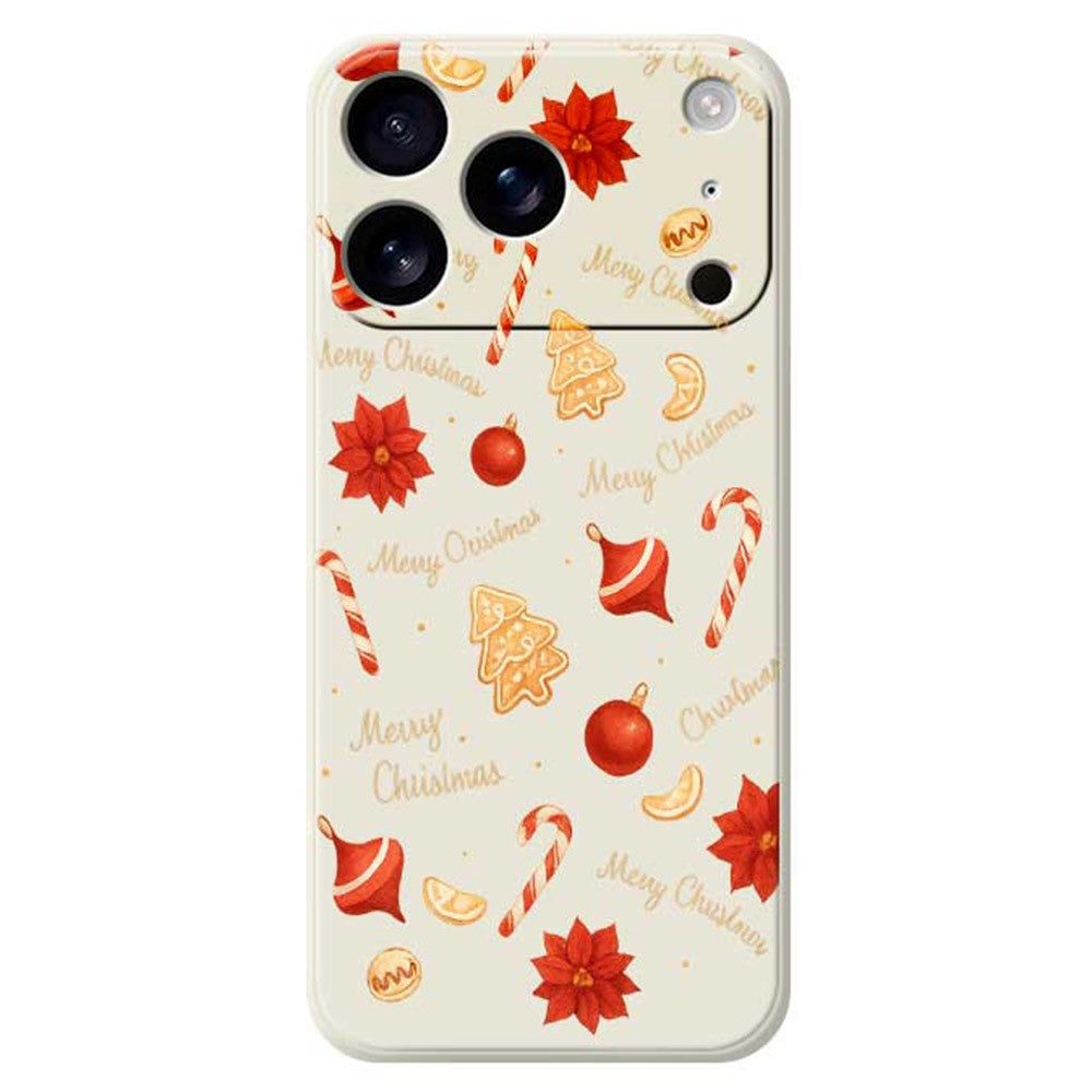 For iPhone 17 Pro Max Case Christmas Big Candy Pattern Printing Straight Edge TPU Phone Back Cover - Beige