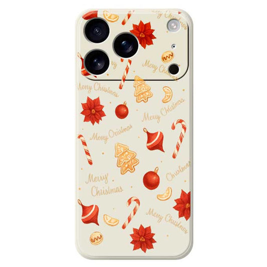 For iPhone 17 Pro Max Case Christmas Big Candy Pattern Printing Straight Edge TPU Phone Back Cover - Beige