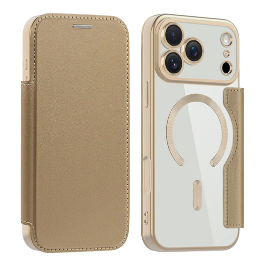 For iPhone 17 Pro Max Case Compatible with MagSafe RFID Blocking Card Holder Leather Phone Cover - Desert Gold