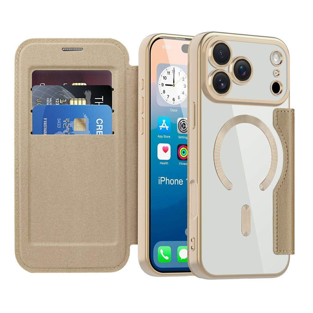 For iPhone 17 Pro Max Case Compatible with MagSafe RFID Blocking Card Holder Leather Phone Cover - Desert Gold