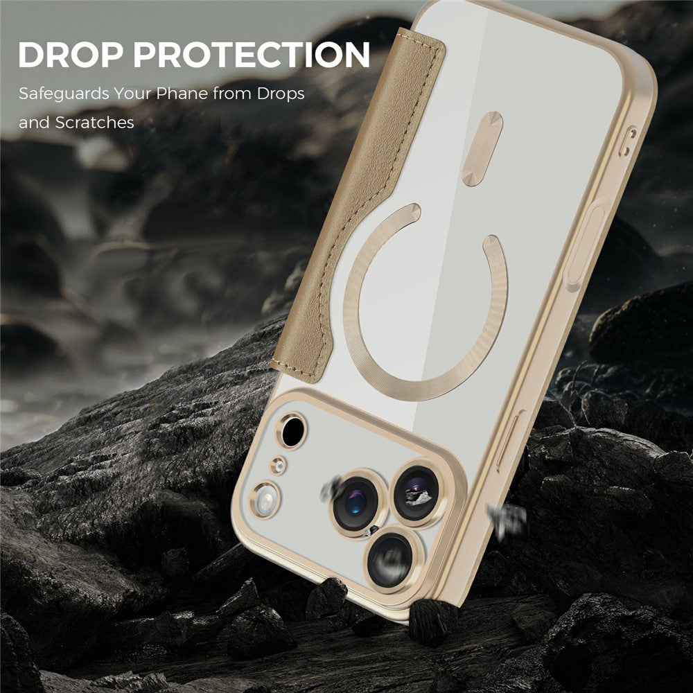For iPhone 17 Pro Max Case Compatible with MagSafe RFID Blocking Card Holder Leather Phone Cover - Desert Gold