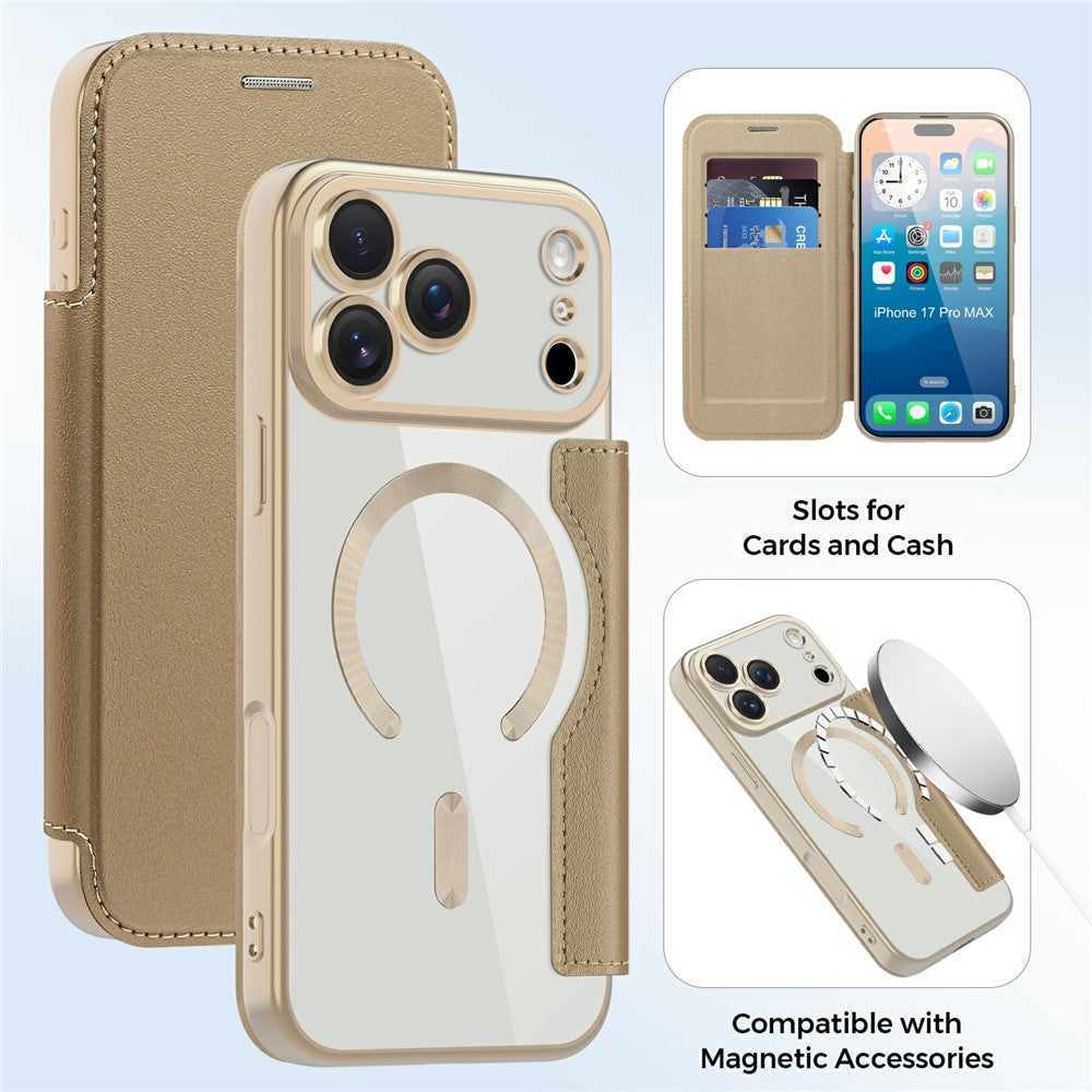 For iPhone 17 Pro Max Case Compatible with MagSafe RFID Blocking Card Holder Leather Phone Cover - Desert Gold