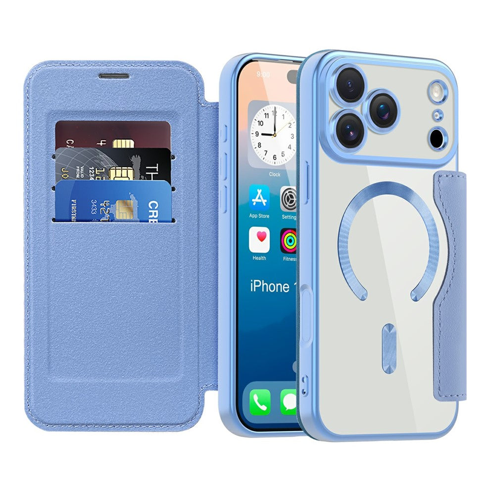 For iPhone 17 Pro Max Case Compatible with MagSafe RFID Blocking Card Holder Leather Phone Cover - Blue