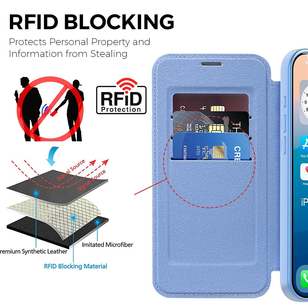 For iPhone 17 Pro Max Case Compatible with MagSafe RFID Blocking Card Holder Leather Phone Cover - Blue