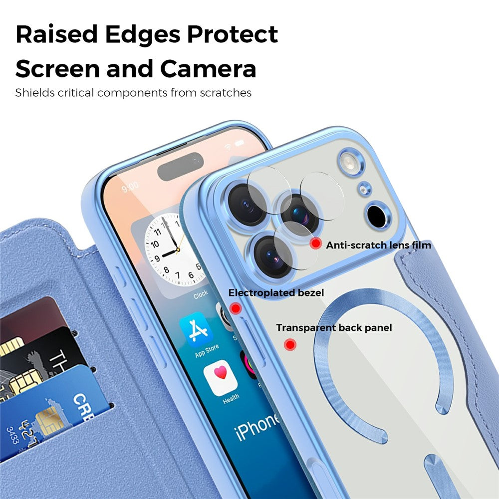 For iPhone 17 Pro Max Case Compatible with MagSafe RFID Blocking Card Holder Leather Phone Cover - Blue