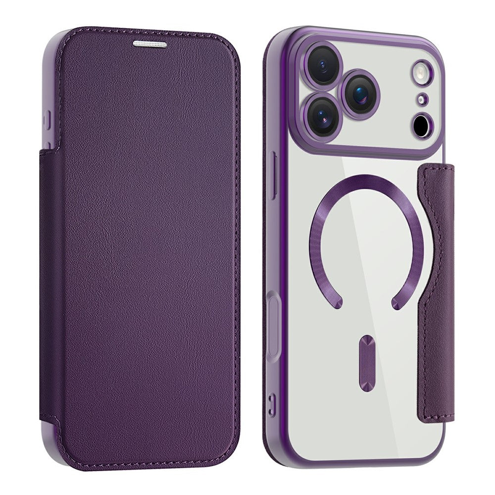 For iPhone 17 Pro Max Case Compatible with MagSafe RFID Blocking Card Holder Leather Phone Cover - Dark Purple
