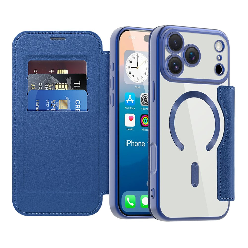 For iPhone 17 Pro Max Case Compatible with MagSafe RFID Blocking Card Holder Leather Phone Cover - Sapphire