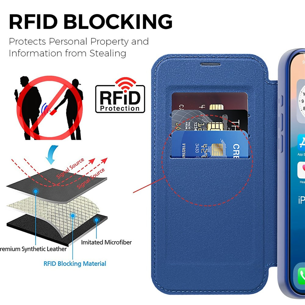 For iPhone 17 Pro Max Case Compatible with MagSafe RFID Blocking Card Holder Leather Phone Cover - Sapphire