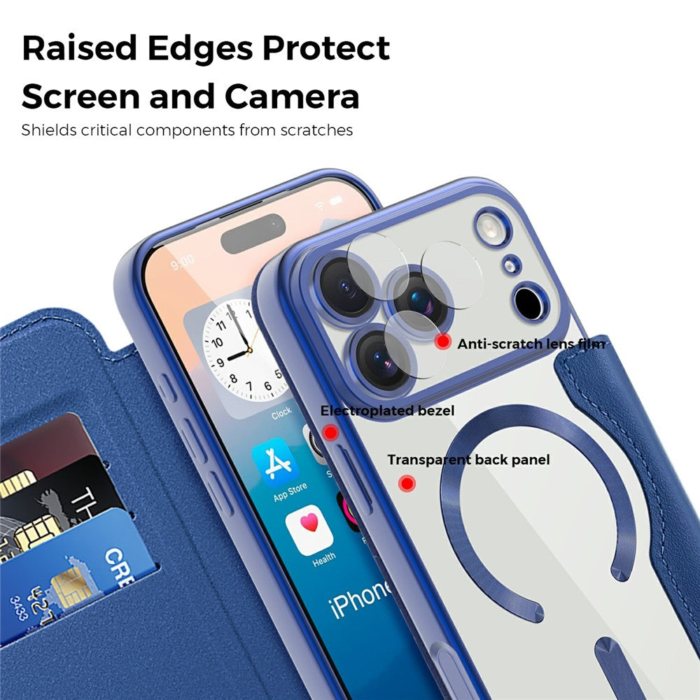 For iPhone 17 Pro Max Case Compatible with MagSafe RFID Blocking Card Holder Leather Phone Cover - Sapphire
