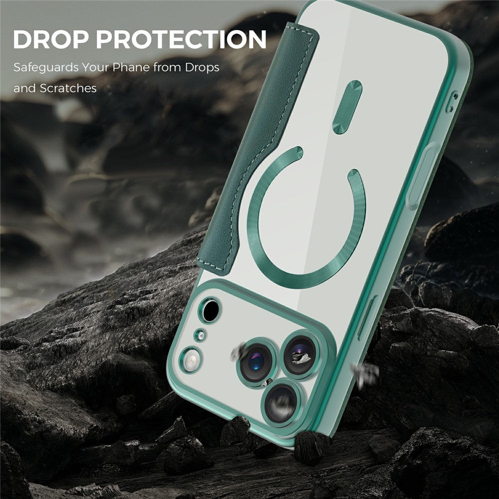 For iPhone 17 Pro Max Case Compatible with MagSafe RFID Blocking Card Holder Leather Phone Cover - Blackish Green