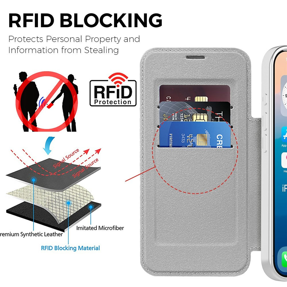 For iPhone 17 Pro Max Case Compatible with MagSafe Rhombus PU Leather Phone Cover - Titanium Grey