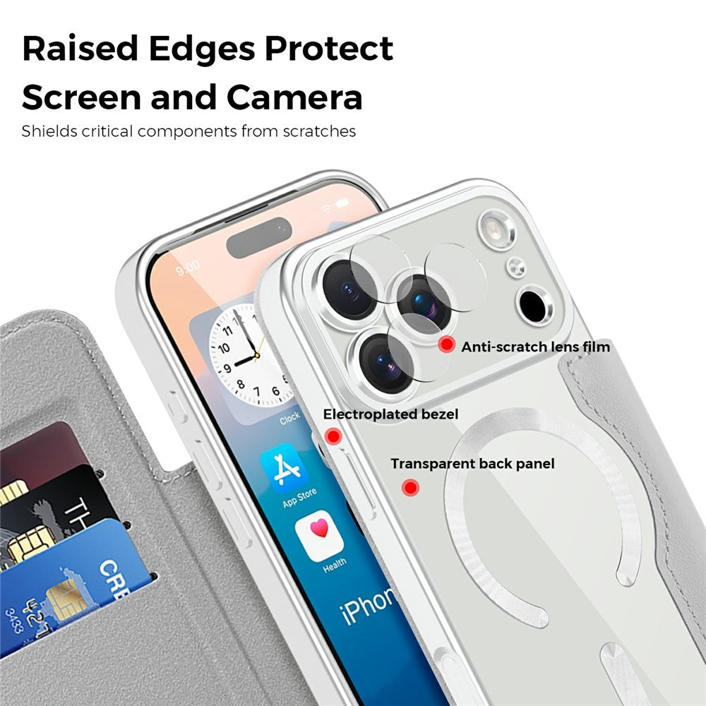 For iPhone 17 Pro Max Case Compatible with MagSafe Rhombus PU Leather Phone Cover - Titanium Grey