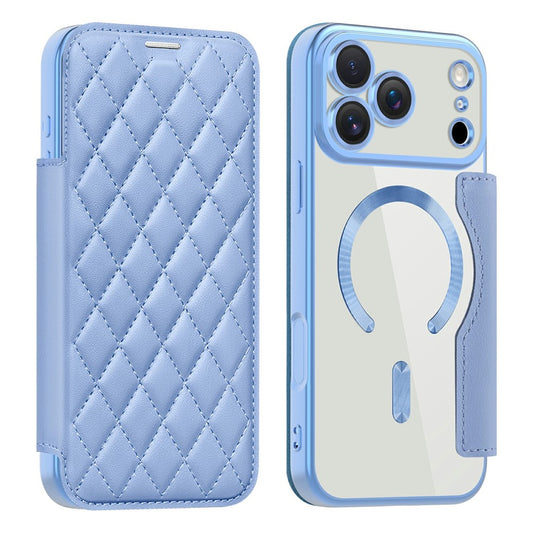 For iPhone 17 Pro Max Case Compatible with MagSafe Rhombus PU Leather Phone Cover - Blue