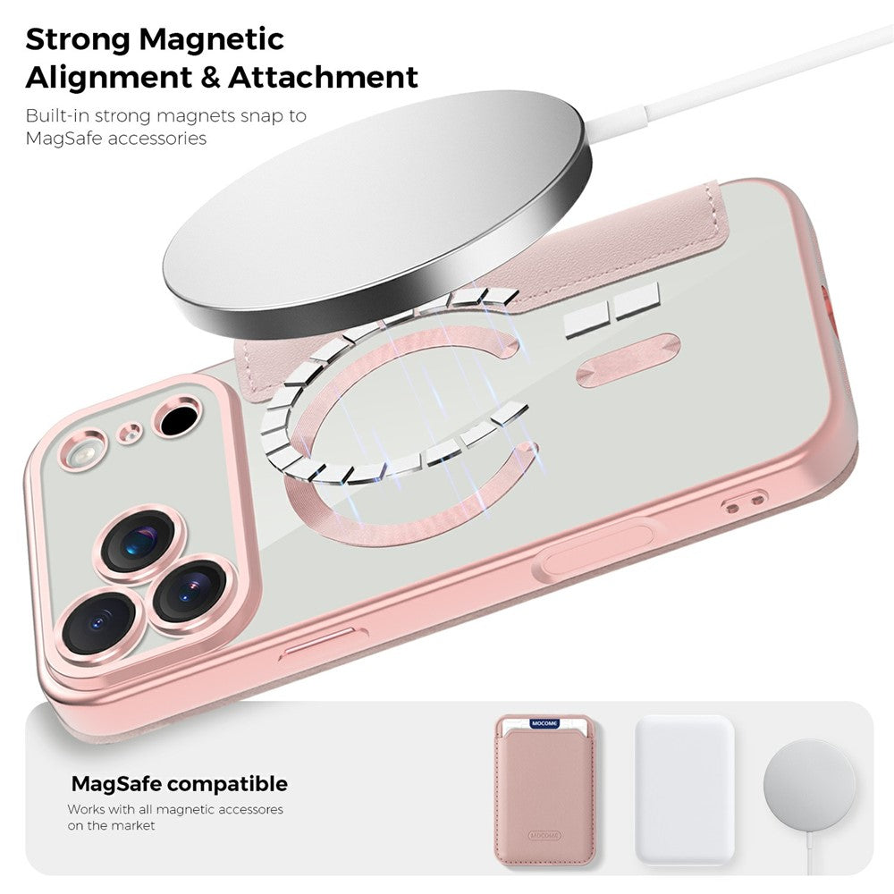 For iPhone 17 Pro Max Case Compatible with MagSafe Rhombus PU Leather Phone Cover - Pink