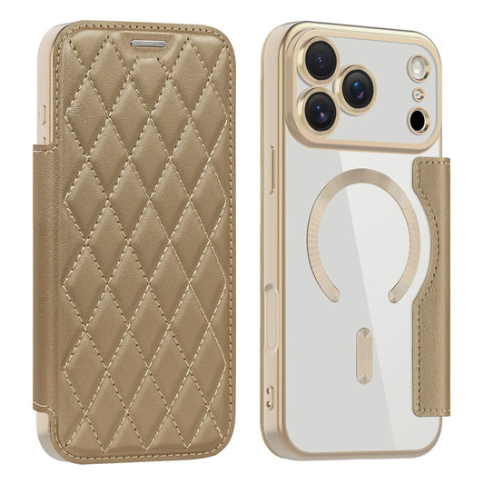 For iPhone 17 Pro Max Case Compatible with MagSafe Rhombus PU Leather Phone Cover - Desert Gold