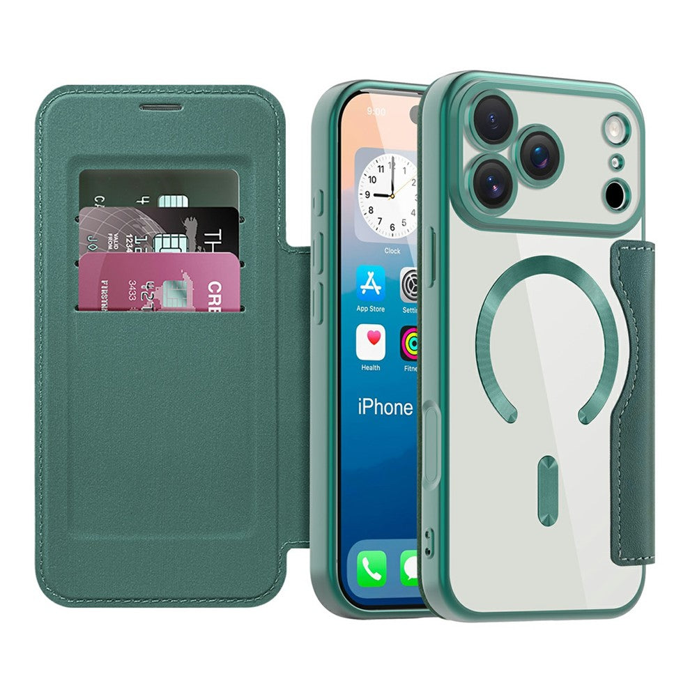 For iPhone 17 Pro Max Case Compatible with MagSafe Rhombus PU Leather Phone Cover - Blackish Green
