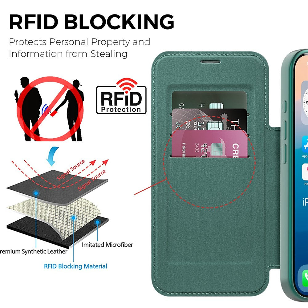 For iPhone 17 Pro Max Case Compatible with MagSafe Rhombus PU Leather Phone Cover - Blackish Green