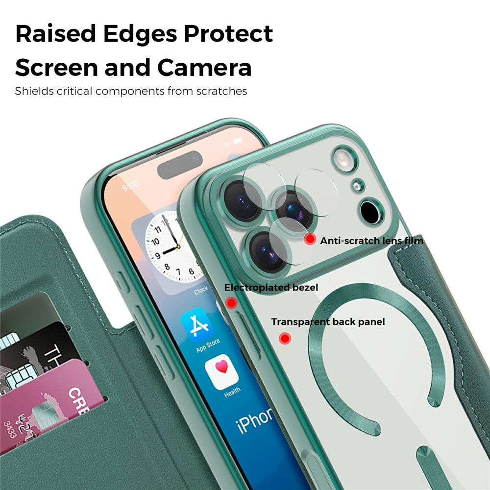 For iPhone 17 Pro Max Case Compatible with MagSafe Rhombus PU Leather Phone Cover - Blackish Green