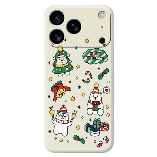 For iPhone 17 Pro Max Case Christmas Bears Pattern Printing Straight Edge TPU Phone Back Cover - Beige