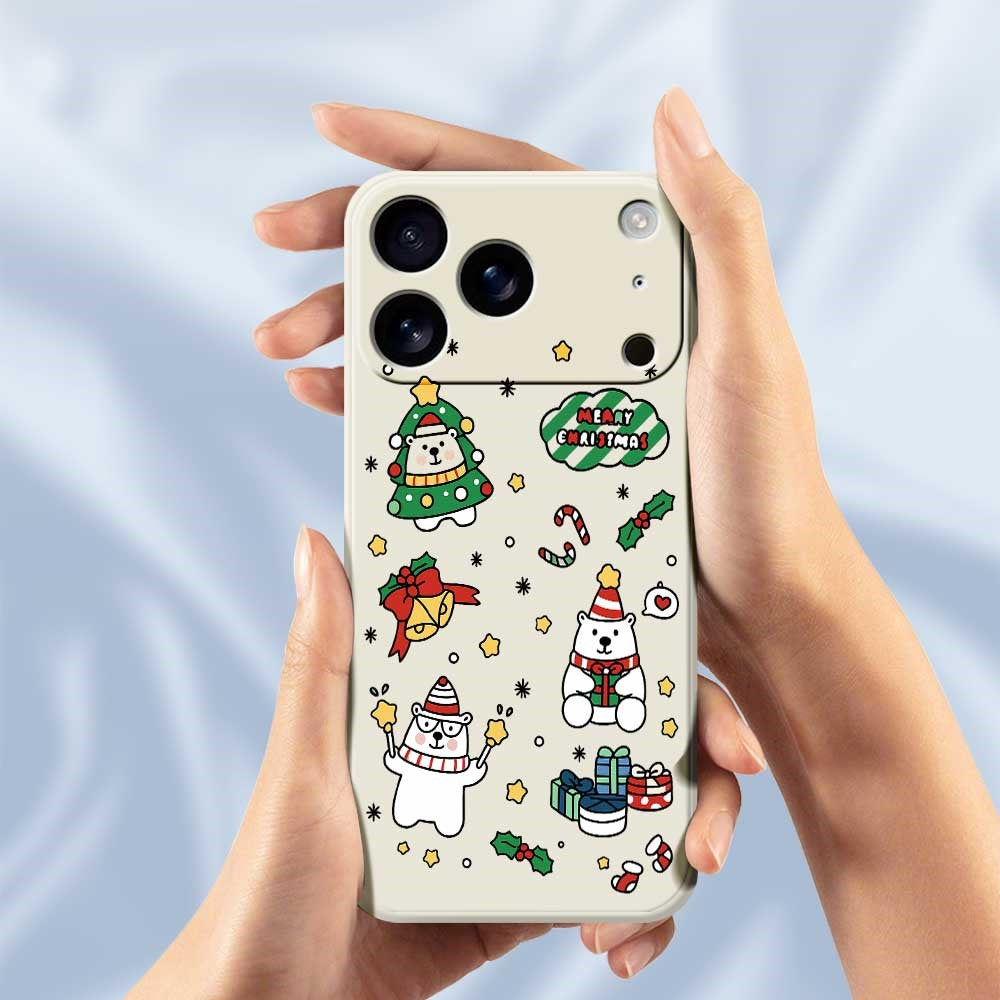 For iPhone 17 Pro Max Case Christmas Bears Pattern Printing Straight Edge TPU Phone Back Cover - Green