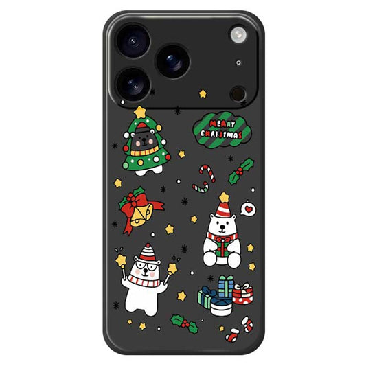 For iPhone 17 Pro Max Case Christmas Bears Pattern Printing Straight Edge TPU Phone Back Cover - Black