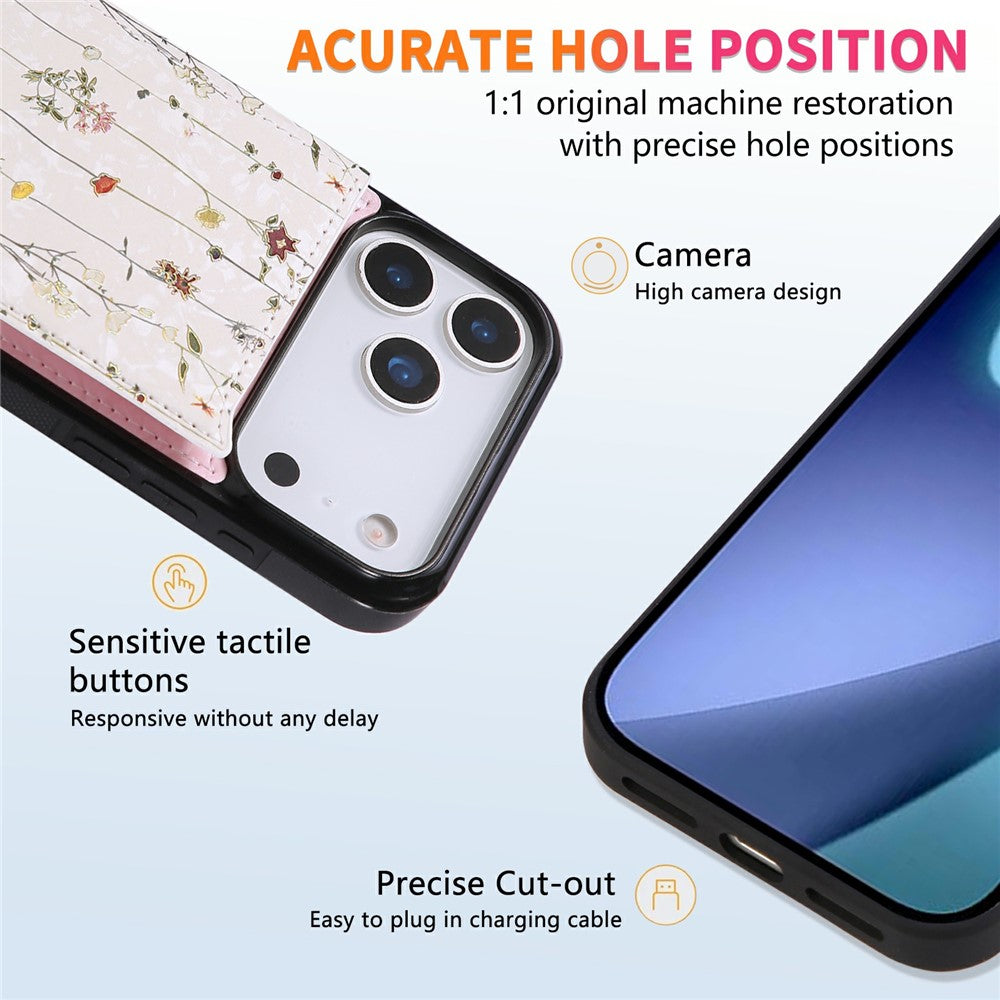 For iPhone 17 Pro Max Case Flower Leather TPU RFID Blocking Phone Cover Card Slots - Dried Flower