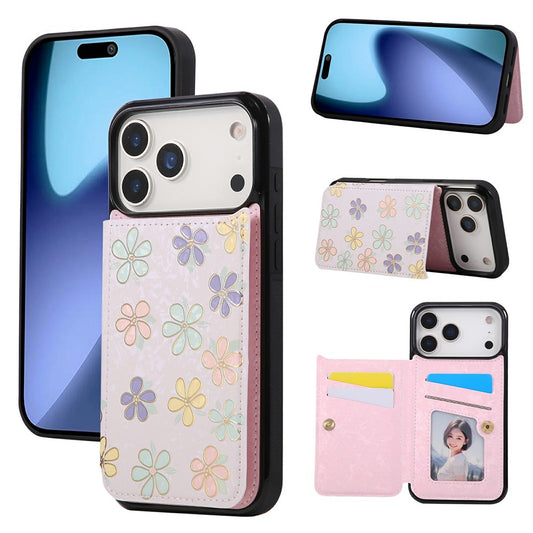 For iPhone 17 Pro Max Case Flower Leather TPU RFID Blocking Phone Cover Card Slots - Flowers