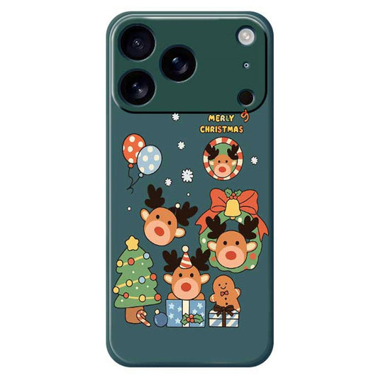 For iPhone 17 Pro Max Case Christmas Gift Deer Pattern Printing Straight Edge TPU Phone Back Cover - Green