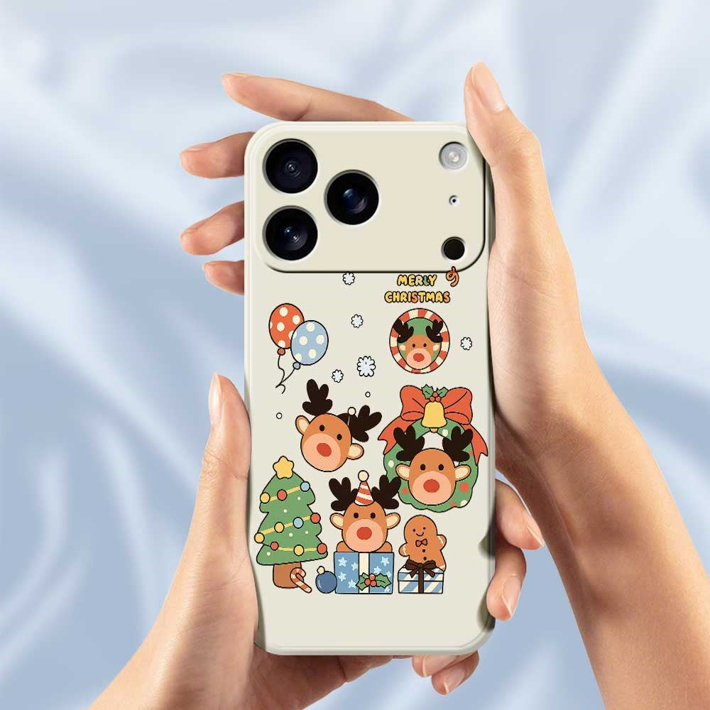 For iPhone 17 Pro Max Case Christmas Gift Deer Pattern Printing Straight Edge TPU Phone Back Cover - Beige