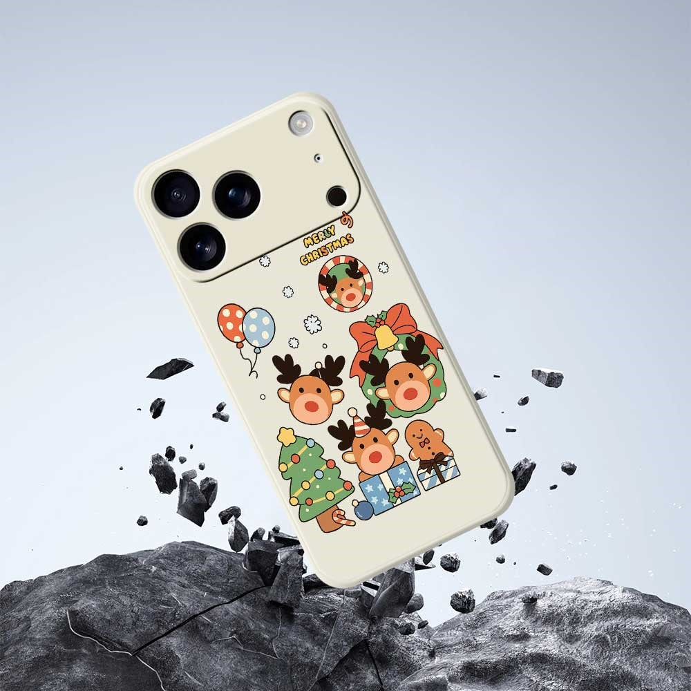 For iPhone 17 Pro Max Case Christmas Gift Deer Pattern Printing Straight Edge TPU Phone Back Cover - Beige