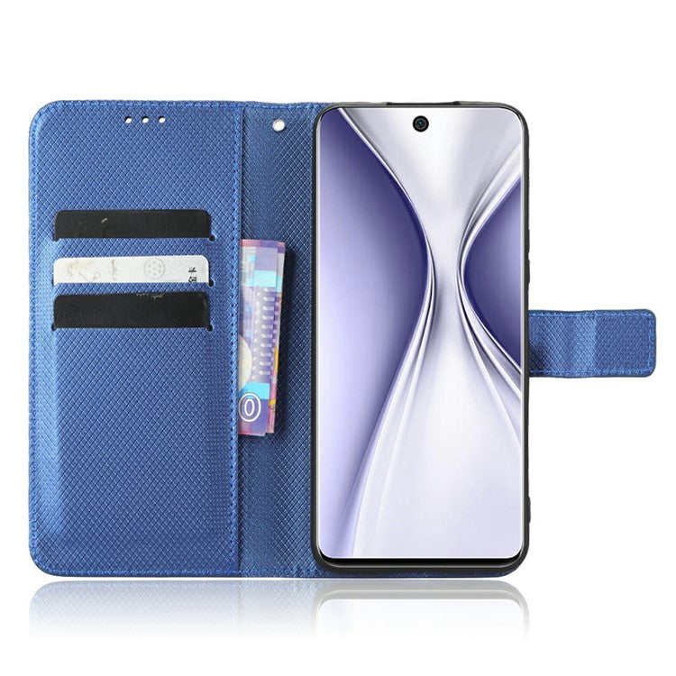 Magnetic Closure Cell Phone Cover For Honor X20 SE / Huawei nova 10z 4G, Diamond Texture PU Leather Stand Anti-fall Flip Wallet Phone Cover with Strap - Blue