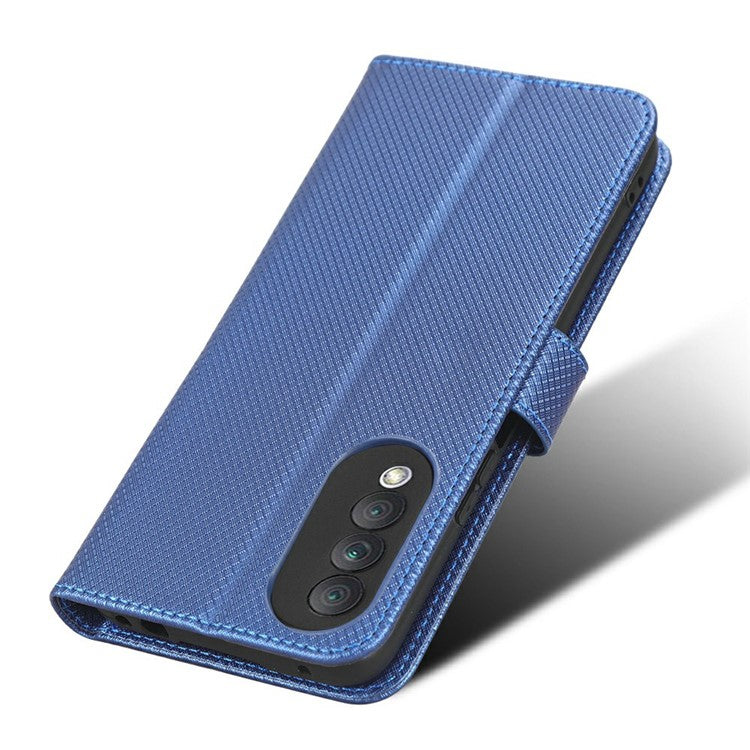 Magnetic Closure Cell Phone Cover For Honor X20 SE / Huawei nova 10z 4G, Diamond Texture PU Leather Stand Anti-fall Flip Wallet Phone Cover with Strap - Blue