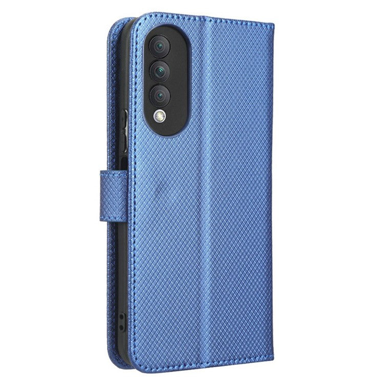 Magnetic Closure Cell Phone Cover For Honor X20 SE / Huawei nova 10z 4G, Diamond Texture PU Leather Stand Anti-fall Flip Wallet Phone Cover with Strap - Blue