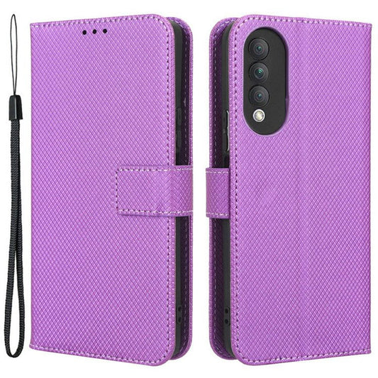 Magnetic Closure Cell Phone Cover For Honor X20 SE / Huawei nova 10z 4G, Diamond Texture PU Leather Stand Anti-fall Flip Wallet Phone Cover with Strap - Purple